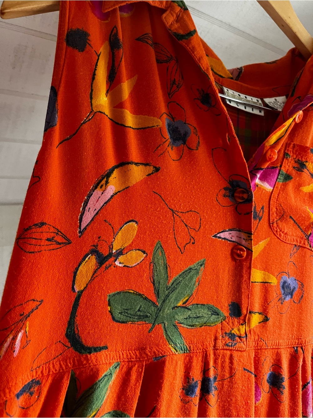 Vintage Orange Floral-Print Button Up Dress - Picture 3 of 7